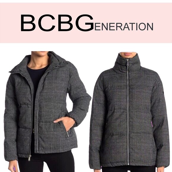BCBGeneration NEW Plaid Quilted Zip Puffer Coat Jacket M - Picture 3 of 11